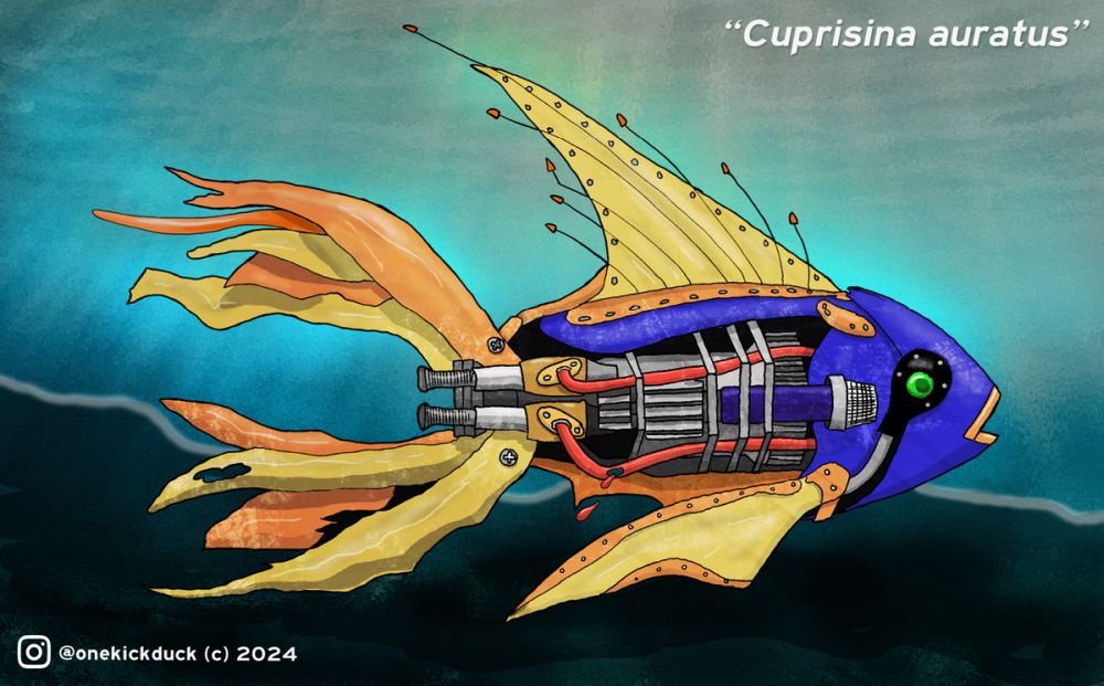 Spot the difference puzzle of a fish inspired by a robotic goldfish