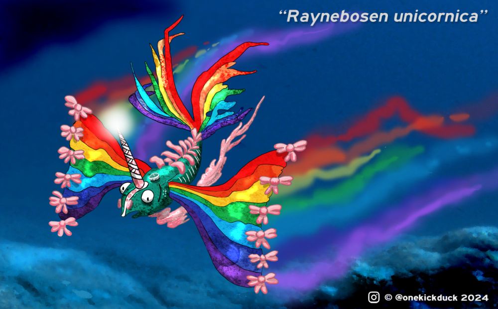 Spot the difference puzzle of a rainbow unicorn-themed fish