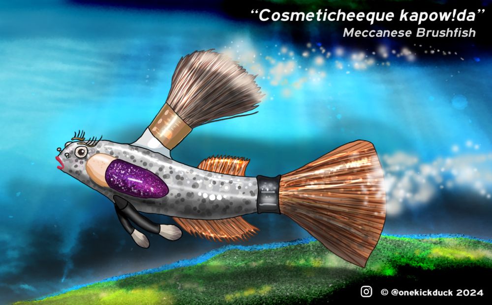 Spot the difference puzzle of a fish inspired by a makeup blush brush