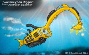 Spot the difference puzzle of a fish inspired by a digger excavator