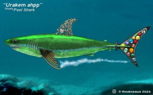 Spot the difference puzzle of a fish inspired by a pool table