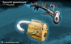 Spot the difference puzzle of a fish inspired by a lock and key