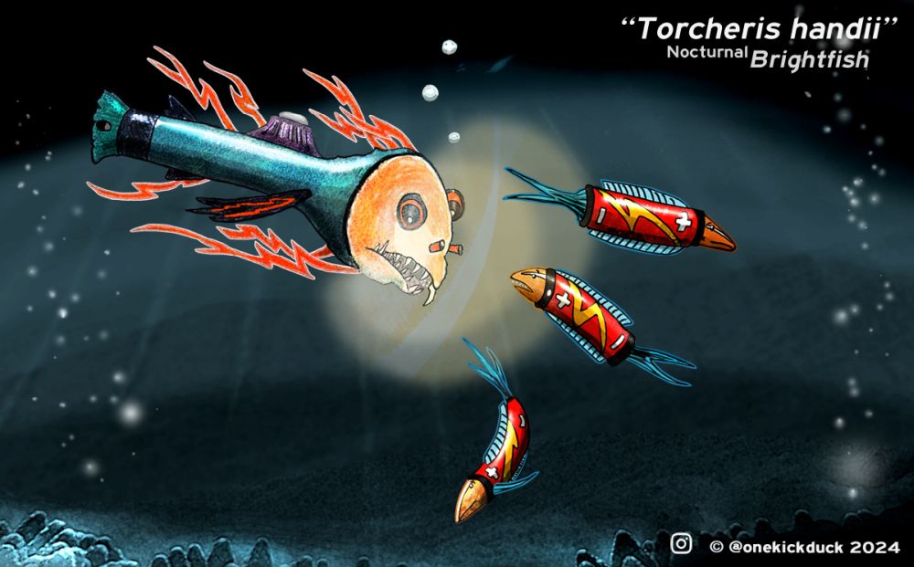 Spot the difference puzzle of a fish inspired by a torch/flashlight