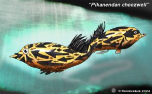 Spot the difference puzzle of a fish inspired by a Pushmi-Pullyu creature