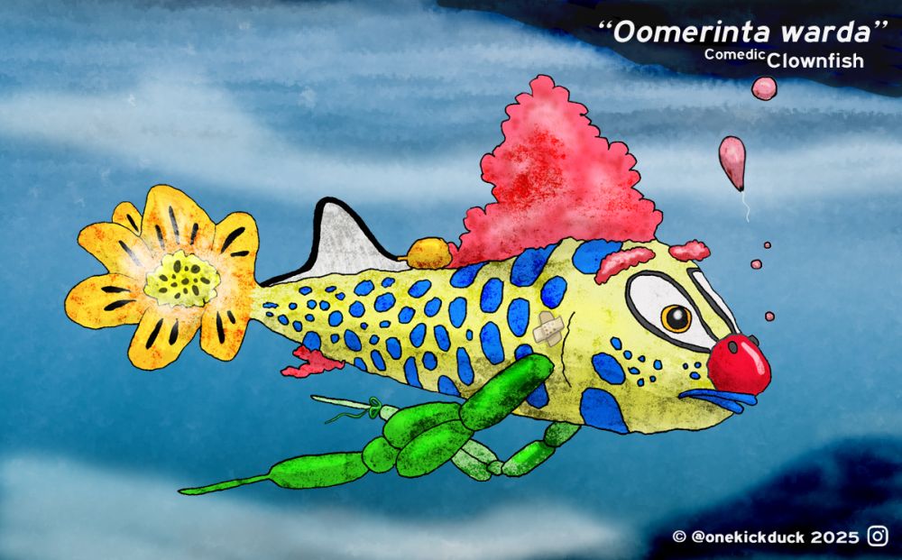 Spot the difference puzzle of a fish dressed as a circus clown