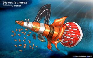 Spot the difference puzzle of a fish shaped like a traffic cone