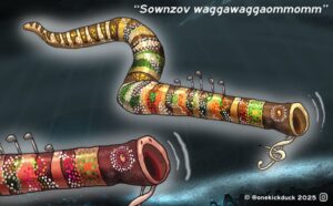 Spot the difference puzzle of a fish inspired by a didgeridoo