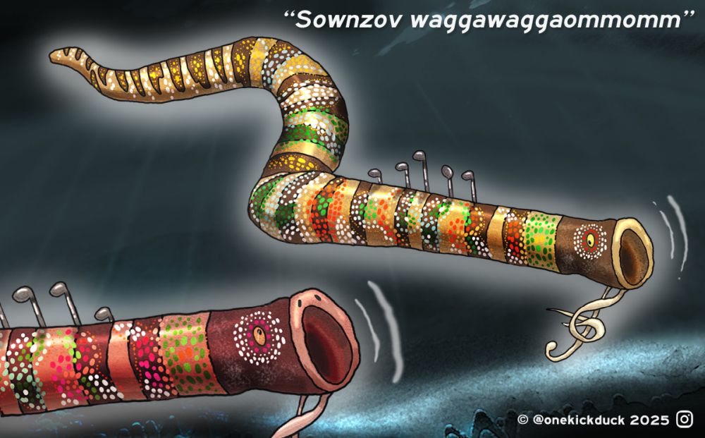 Spot the difference puzzle of a fish inspired by a didgeridoo