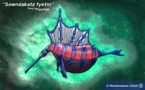 Spot the difference puzzle of a fish inspired by bagpipes