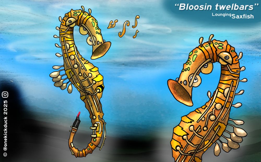 Spot the difference puzzle of a fish inspired by a saxophone