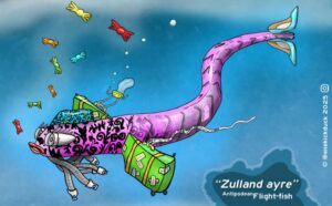 Spot the difference puzzle of a fish inspired by an Air New Zealand plane