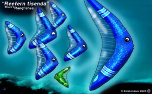Spot the difference puzzle of a fish shaped like a boomerang