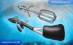 Spot the difference puzzle of a fish inspired by kitchen utensils