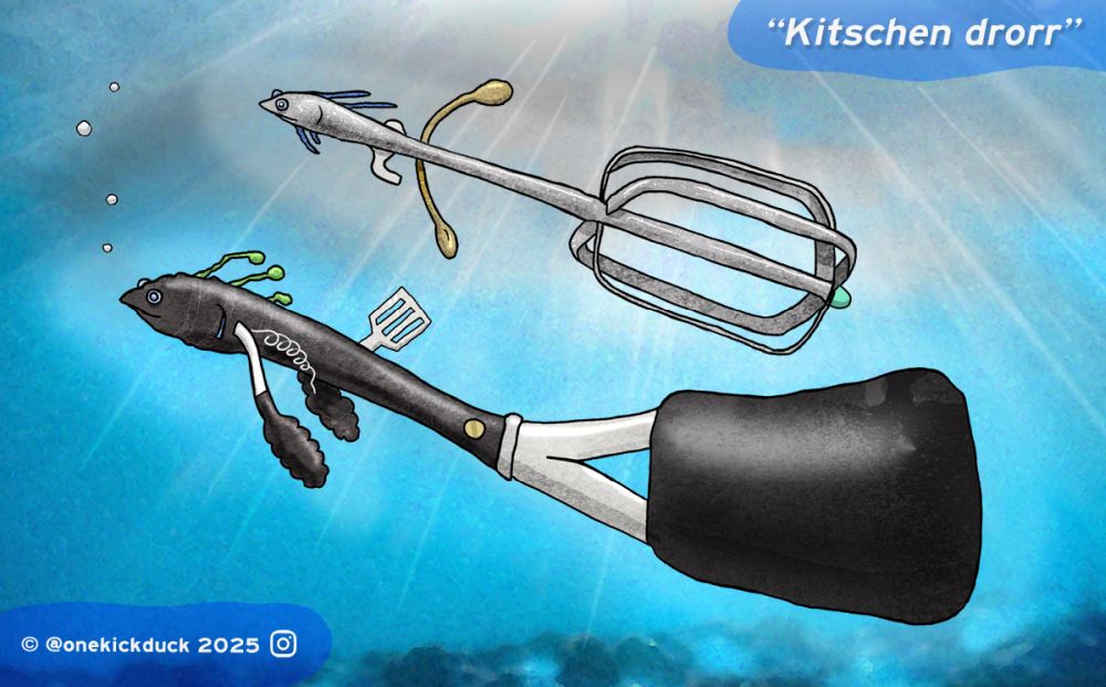 Spot the difference puzzle of a fish inspired by kitchen utensils